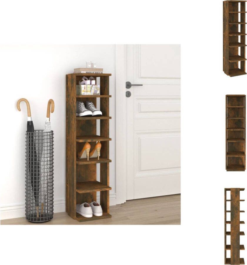 VidaXL Schoenenrek Gerookt Eiken 27.5x27x102 cm 6 schappen Schoenenkast