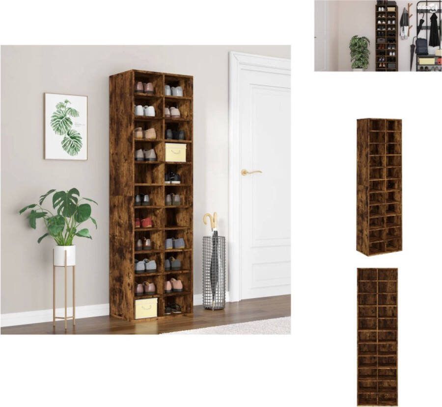 VidaXL Schoenenrek Gerookt Eiken 54x34x183 cm Met 22 schappen Bewerkt hout Schoenenkast