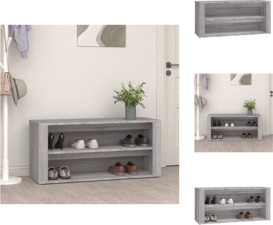 VidaXL Schoenenrek Grijs Sonoma Eiken 100 x 35 x 45 cm Stevig Materiaal Schoenenkast