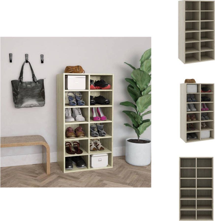 VidaXL Schoenenrek Sonoma eiken 54 x 34 x 100.5 cm Met 12 schappen Schoenenkast