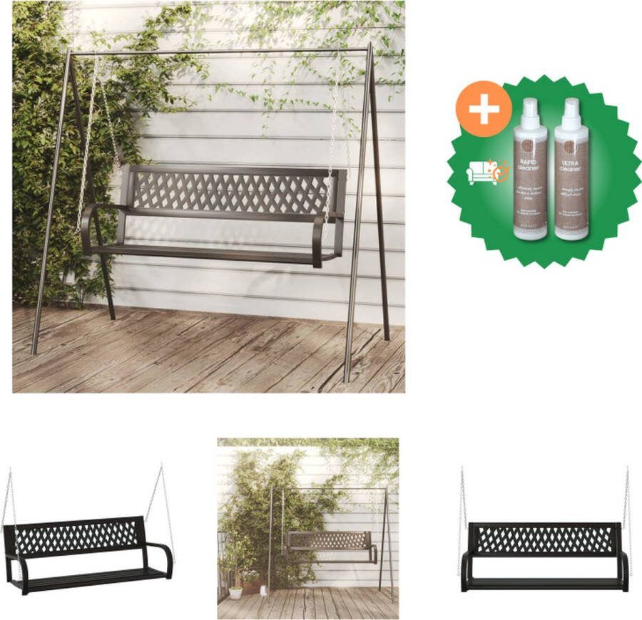 VidaXL Schommelbank staal en kunststof 125 x 53.5 x 42 cm zwart Tuinbank Inclusief Onderhoudsset