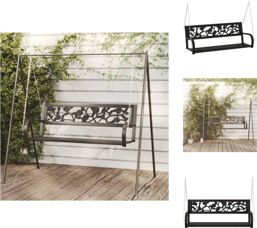 VidaXL Schommelbank 125 x 53.5 x 42 cm zwart Staal en kunststof Tuinbank