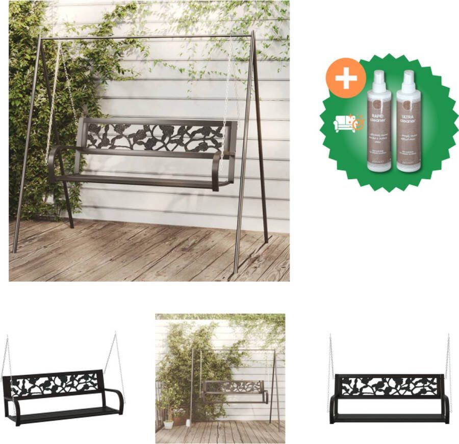 VidaXL Schommelbank 125 x 53.5 x 42 cm zwart Staal en kunststof Tuinbank Inclusief Onderhoudsset