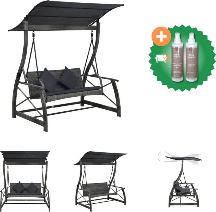 VidaXL Schommelbank 3 zits met dak poly rattan grijs Schommelbank Inclusief Onderhoudsset