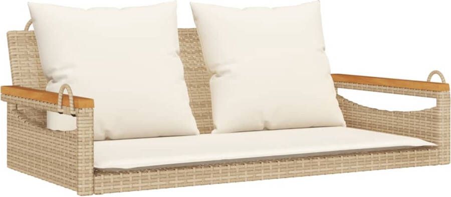 VidaXL Schommelbank met kussens 109x62x40 cm poly rattan beige