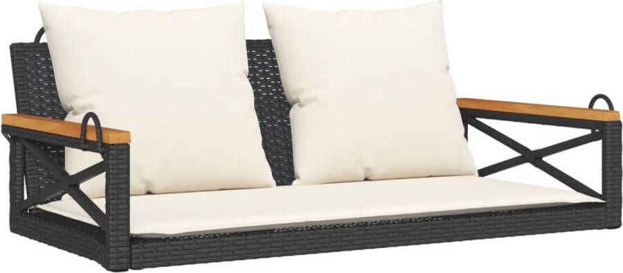 VidaXL Schommelbank met kussens 109x62x40 cm poly rattan zwart