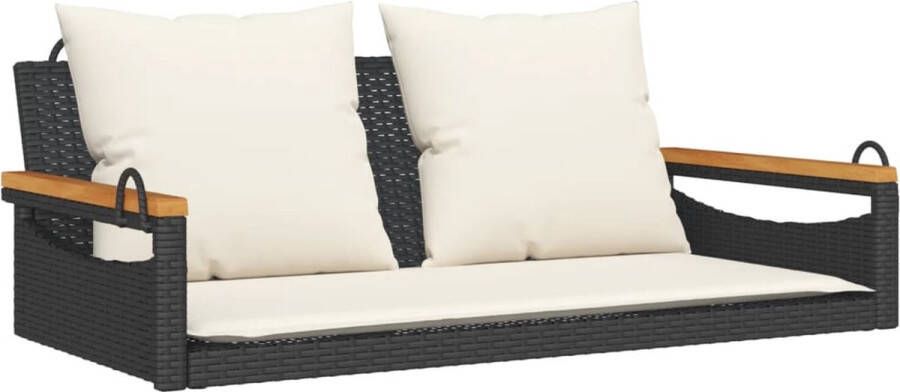 VidaXL Schommelbank met kussens 109x62x40 cm poly rattan zwart