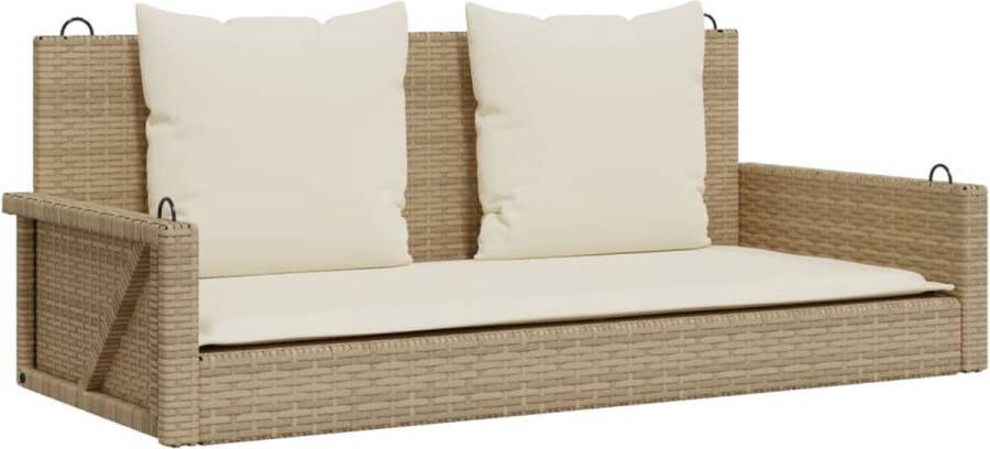 VidaXL Schommelbank met kussens 119x56x48 cm poly rattan beige