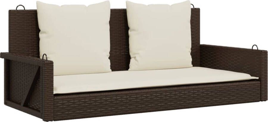 VidaXL Schommelbank met kussens 119x56x48 cm poly rattan bruin