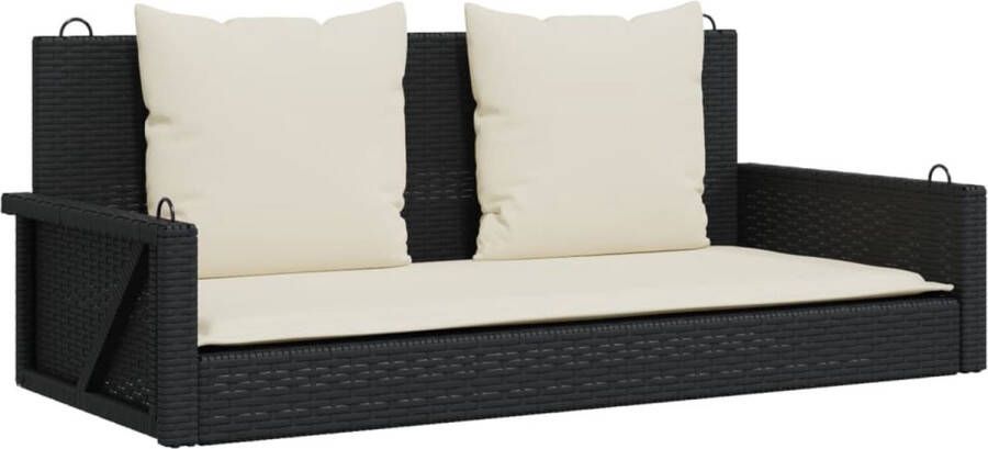 VidaXL Schommelbank met kussens 119x56x48 cm poly rattan zwart