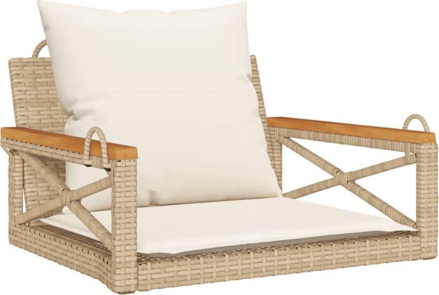 VidaXL Schommelbank met kussens 63x62x40 cm poly rattan beige