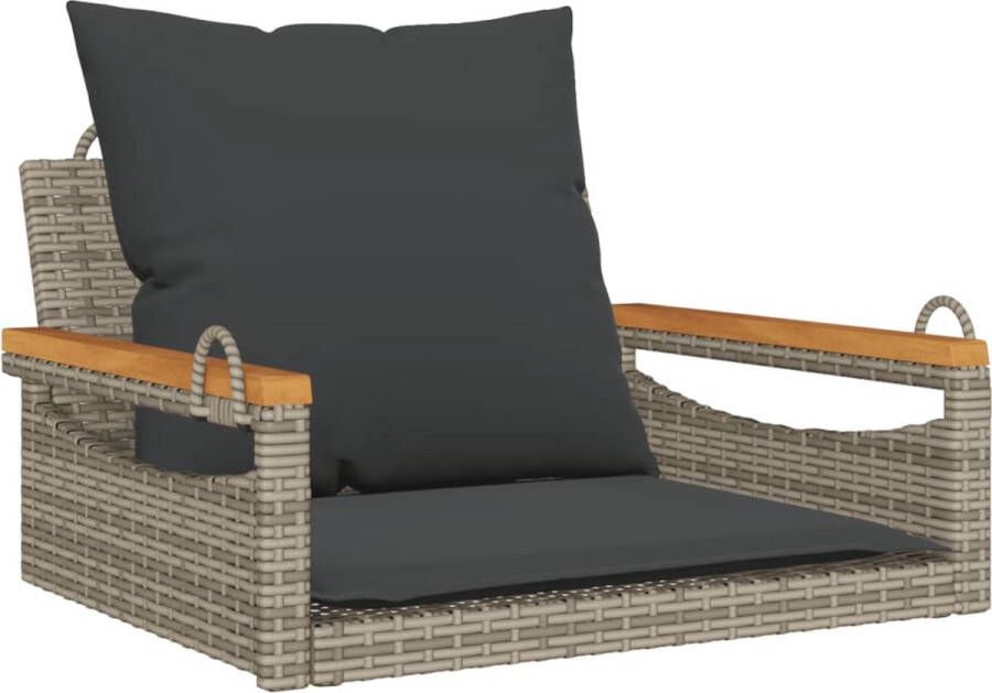 VidaXL Schommelbank met kussens 63x62x40 cm poly rattan grijs