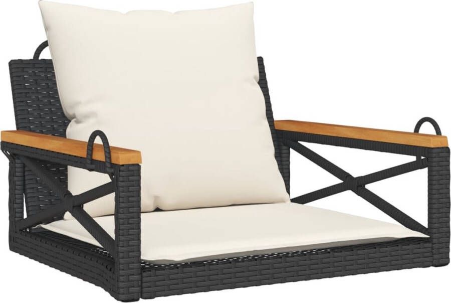 VidaXL Schommelbank met kussens 63x62x40 cm poly rattan zwart