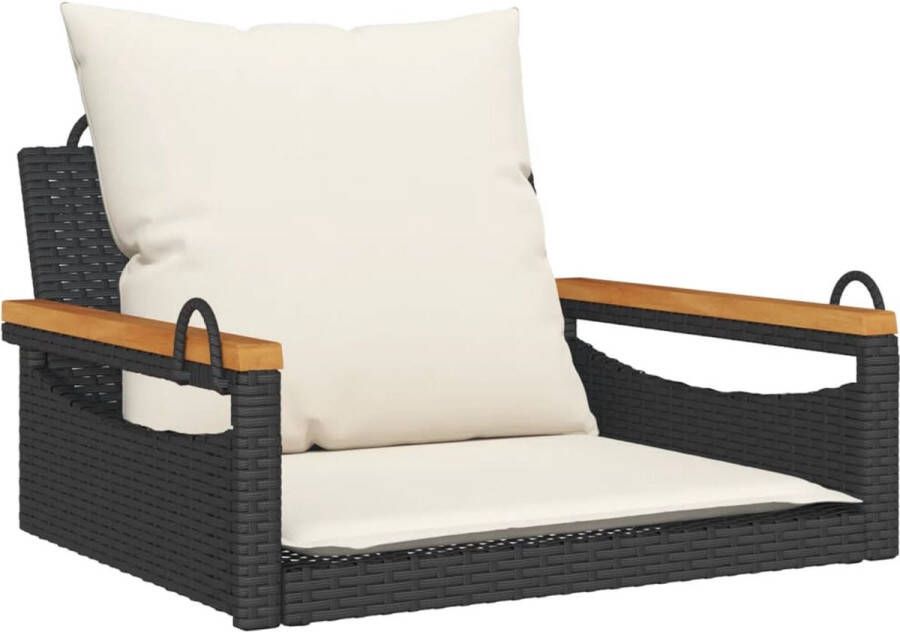VidaXL Schommelbank met kussens 63x62x40 cm poly rattan zwart