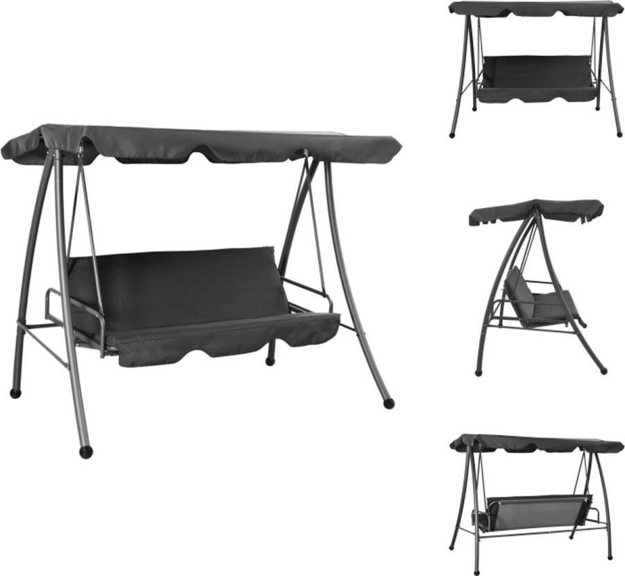 VidaXL Schommelbank met luifel stalen frame 192 x 118 cm antraciet Schommelbank