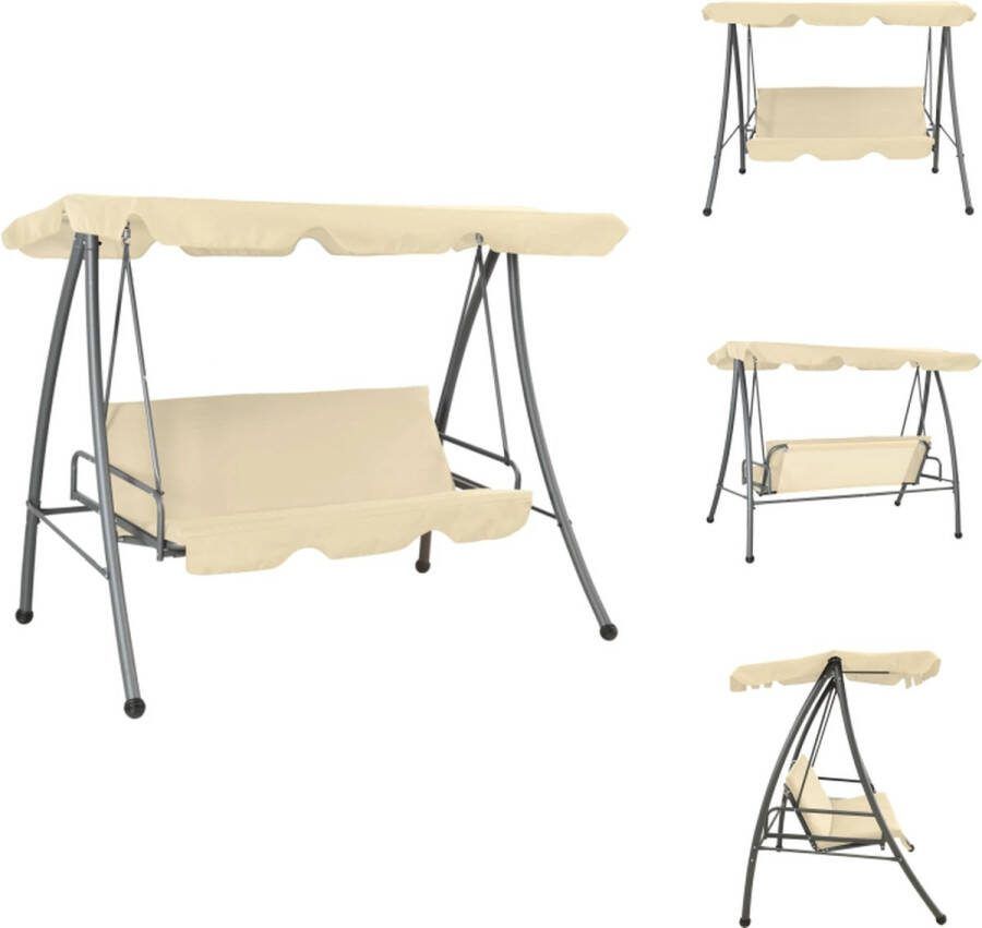 VidaXL Schommelbank Met Luifel Stalen Frame Zandwit 192 x 118 x (167-175) cm Schommelbank