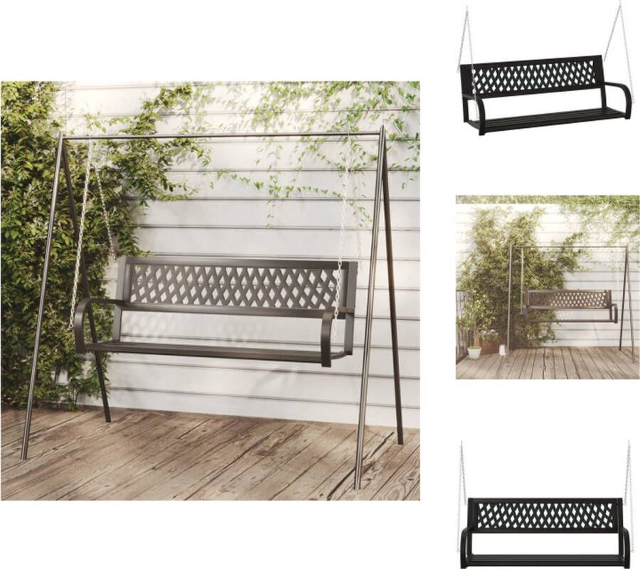 VidaXL Schommelbank staal en kunststof 125 x 53.5 x 42 cm zwart Tuinbank