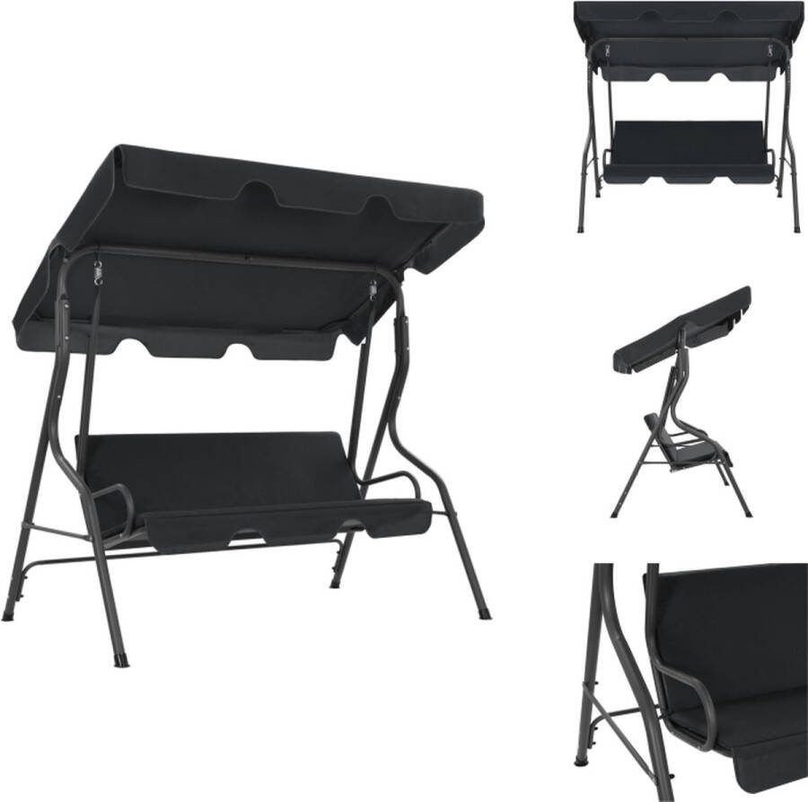 VidaXL Schommelbank XL Antraciet Stalen frame Waterbestendige stof Groot dak Montage eenvoudig 170x110x153cm Schommelbank