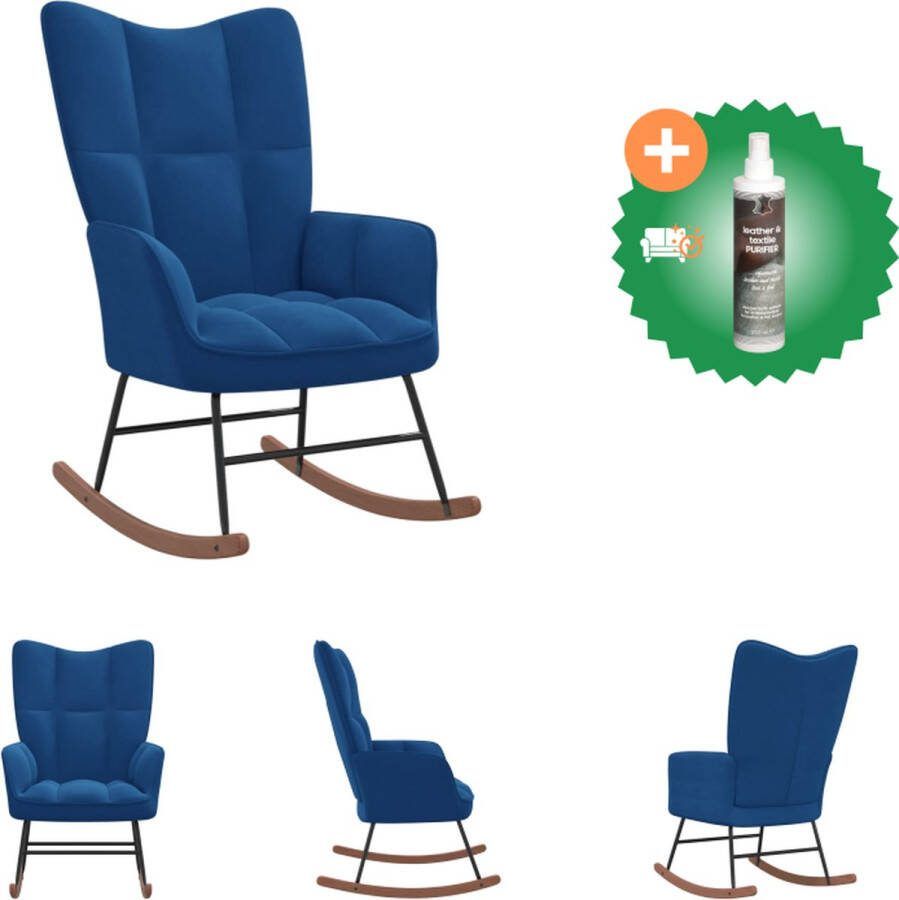 VidaXL Schommelfauteuil Blokpatroon 61 x 78 x 98 cm Blauw Fluweel Schommelstoel Inclusief Reiniger