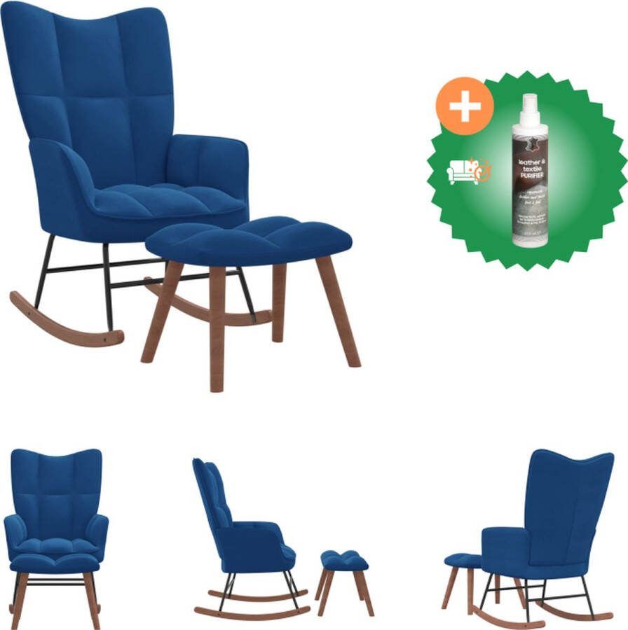 VidaXL Schommelfauteuil Blokpatroon 61 x 78 x 98 cm Blauw Schommelstoel Inclusief Reiniger
