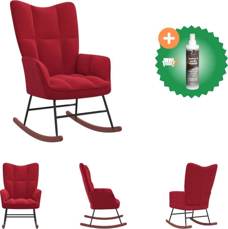 VidaXL Schommelfauteuil Blokpatroon Fluweel Wijnrood 61x78x98cm Schommelstoel Inclusief Reiniger