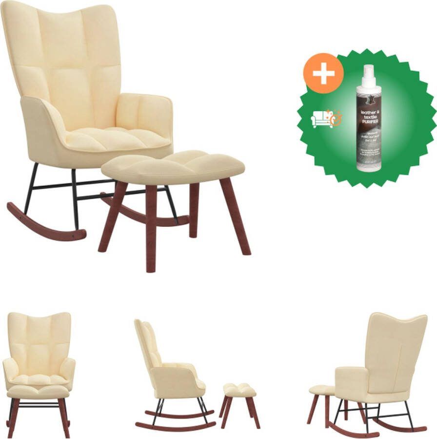 VidaXL Schommelfauteuil Met Voetenbank Crèmewit Fluweel 61x78x98 cm Donzig en stevig Schommelstoel Inclusief Reiniger