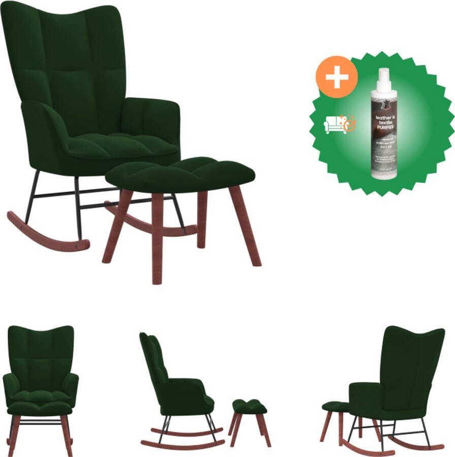 VidaXL Schommelfauteuil met voetenbank donkergroen 61 x 78 x 98 cm fluweel Schommelstoel Inclusief Reiniger