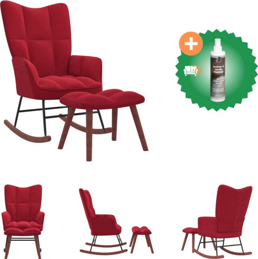 VidaXL Schommelfauteuil met voetenbank Fluweel Wijnrood 61 x 78 x 98 cm Schommelstoel Inclusief Reiniger