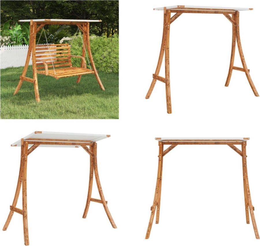 VidaXL Schommelframe met crèmekleur dak gebogen hout met teakafwerking Schommelframe Schommelframes Schommel Frame Schommel Frames