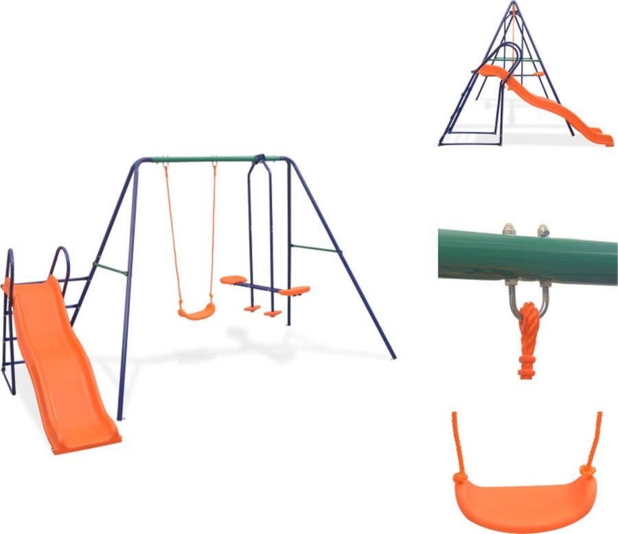 VidaXL Schommelset Enkele schommel face-to-face schommel glijbaan 183 cm Staal en kunststof Speeltoestellencombinatie