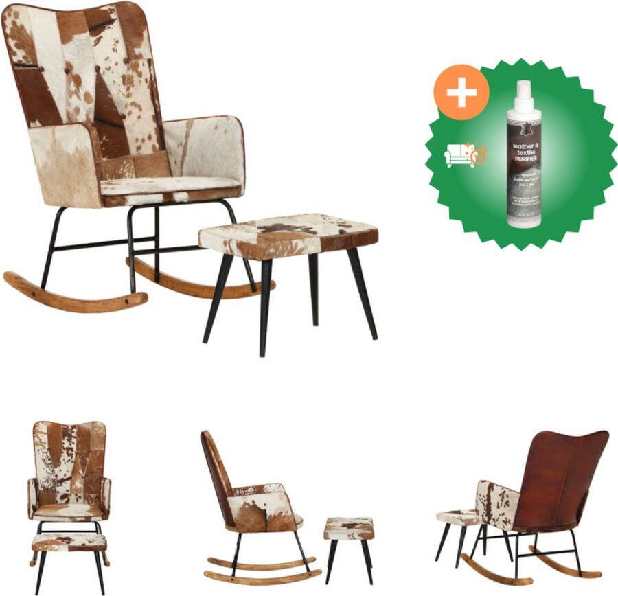VidaXL Schommelstoel Bruin Echt leer 56 x 74 x 93 cm Schommelstoel Inclusief Reiniger