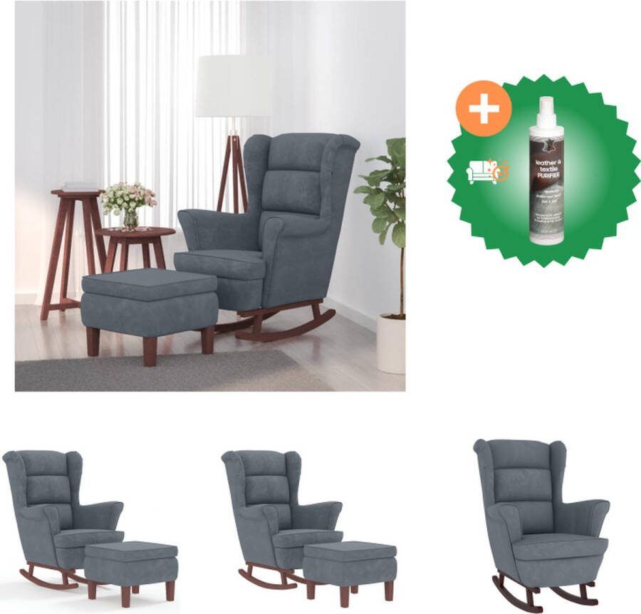 VidaXL Schommelstoel Donkergrijs Fluweel 78x93x97cm Met voetenbank Schommelstoel Inclusief Reiniger