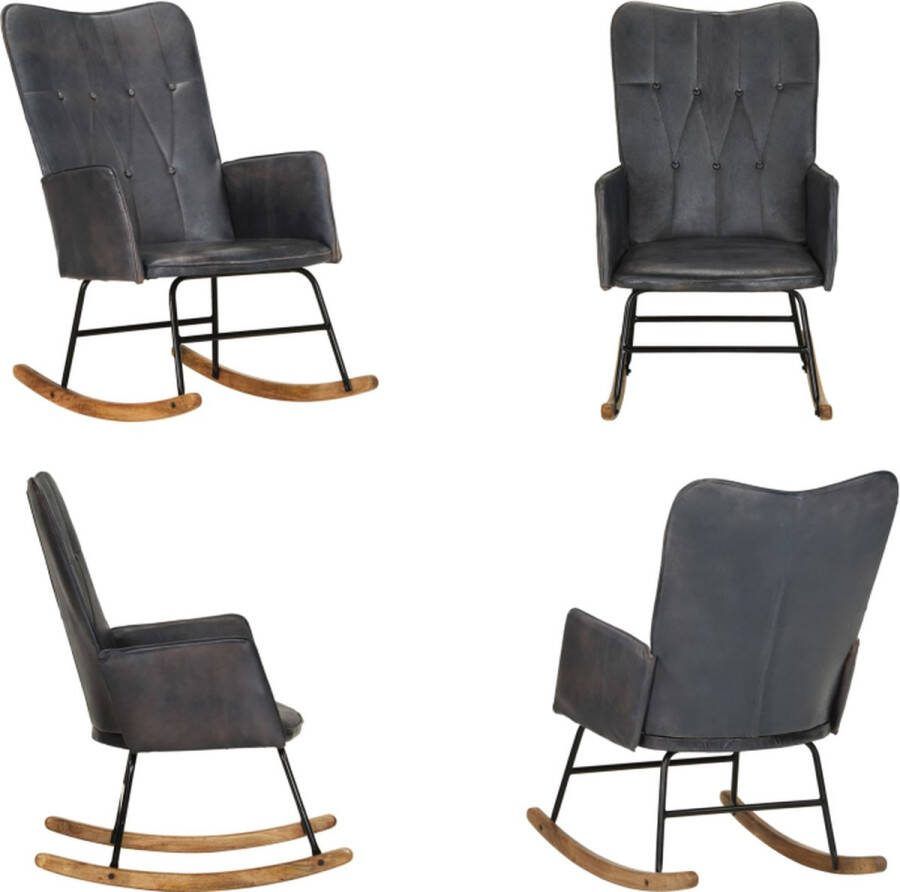 VidaXL Schommelstoel echt leer grijs Schommelstoel Schommelstoelen Schommelende Stoel