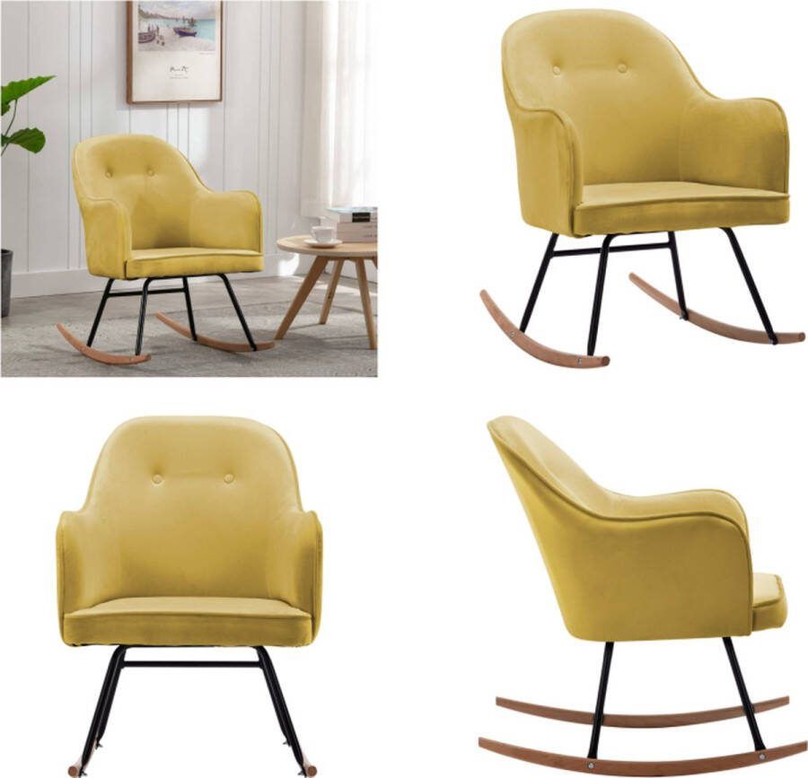 VidaXL Schommelstoel fluweel mosterdgeel Schommelstoel Schommelstoelen Schommelende Stoel Schommelende Stoelen