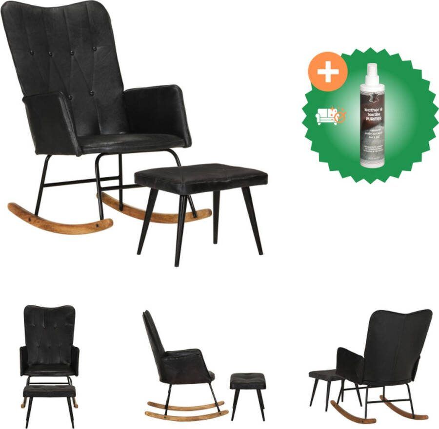 VidaXL Schommelstoel Gestoffeerd Leer Zwart 56 x 74 x 93 cm Schommelstoel Inclusief Reiniger