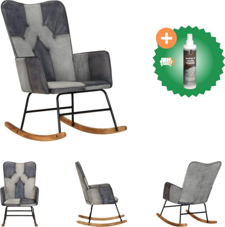 VidaXL Schommelstoel Grijs 56 x 74 x 93 cm Echt leer Schommelstoel Inclusief Reiniger