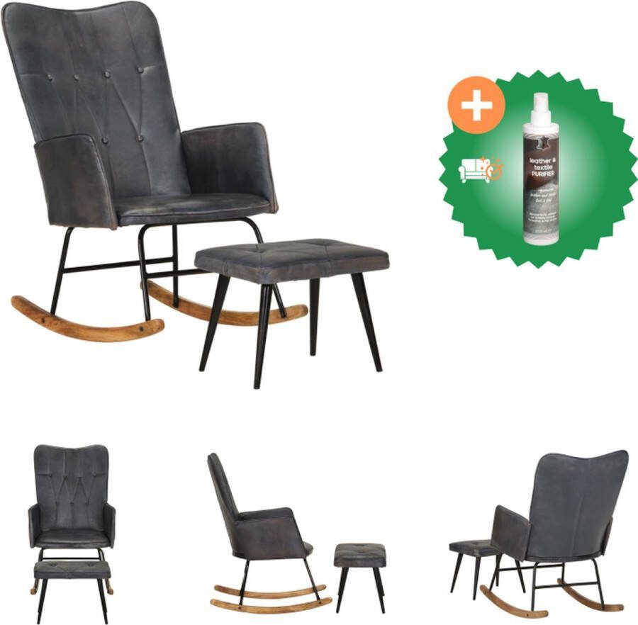 VidaXL Schommelstoel Leer Grijs 56x74x93 cm Met voetenbank Schommelstoel Inclusief Reiniger
