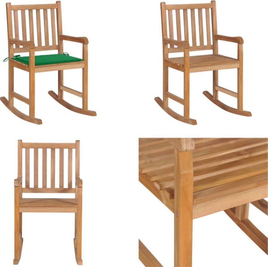 VidaXL Schommelstoel met groen kussen massief teakhout Schommelstoel Schommelstoelen Fauteuil Fauteuils