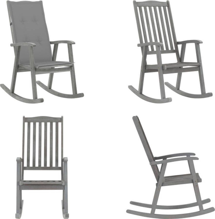 VidaXL Schommelstoel met kussens massief acaciahout grijs Schommelstoel Schommelstoelen Fauteuil Fauteuils