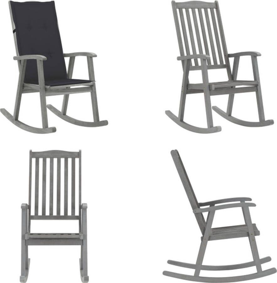 VidaXL Schommelstoel met kussens massief acaciahout grijs Schommelstoel Schommelstoelen Fauteuil Fauteuils