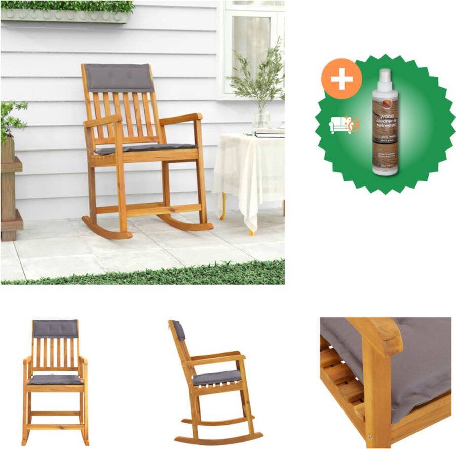 VidaXL Schommelstoel Massief Acaciahout Relaxstoel 54 x 78 x 103 cm Donkergrijs kussen Tuinstoel Inclusief Houtreiniger en verfrisser