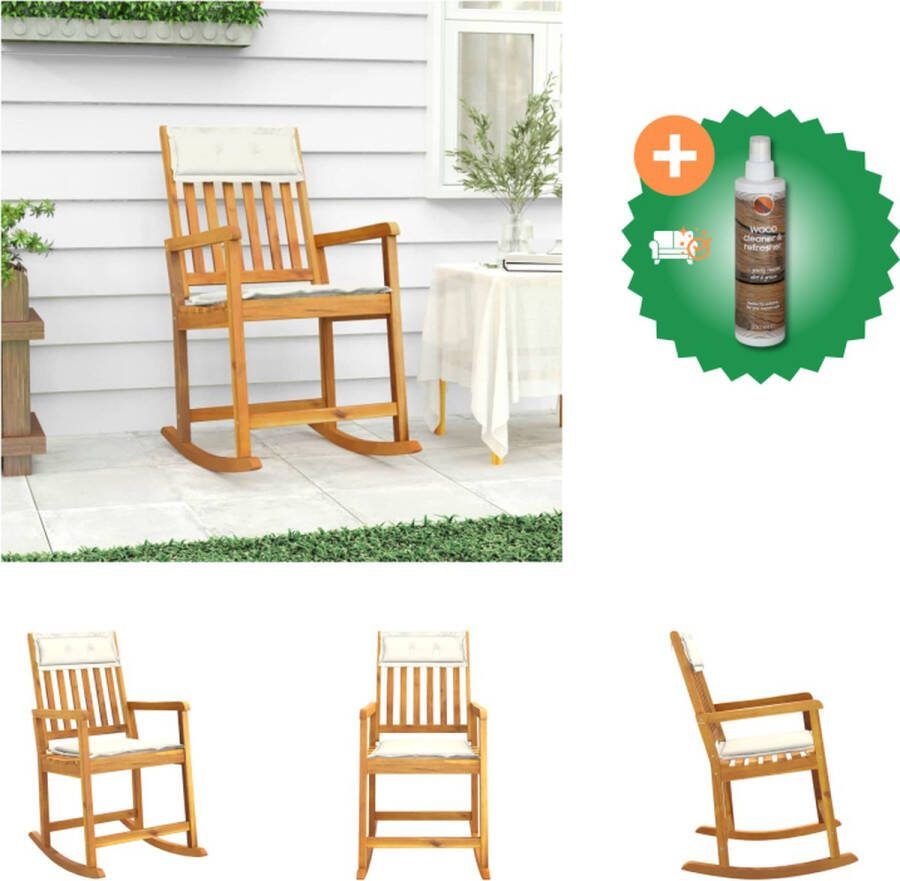 VidaXL Houten Schommelstoel Massief Acaciahout Comfortabele zitervaring Geschikt voor binnen en buiten Handleiding bijgevoegd Crèmewit kussen Afmetingen 54x78x103 cm Draagvermogen 110 kg Tuinstoel Inclusief Houtreiniger en verfrisser