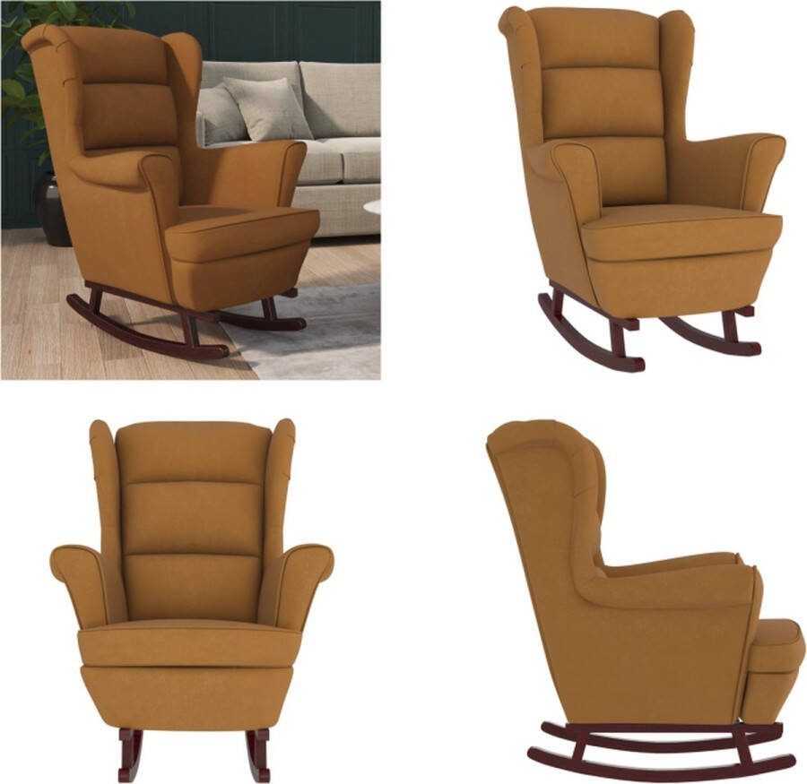 VidaXL Schommelstoel met massief rubberwood poten fluweel bruin Schommelstoel Schommelstoelen Fauteuil Relaxstoel