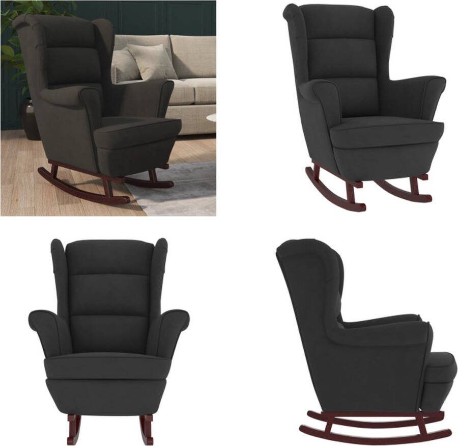 VidaXL Schommelstoel met massief rubberwood poten fluweel zwart Schommelstoel Schommelstoelen Fauteuil Relaxstoel