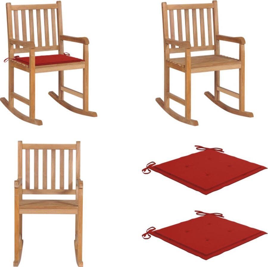 VidaXL Schommelstoel met rood kussen massief teakhout Schommelstoel Schommelstoelen Fauteuil Fauteuils