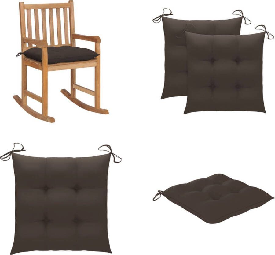 VidaXL Schommelstoel met taupe kussen massief teakhout Schommelstoel Schommelstoelen Fauteuil Fauteuils