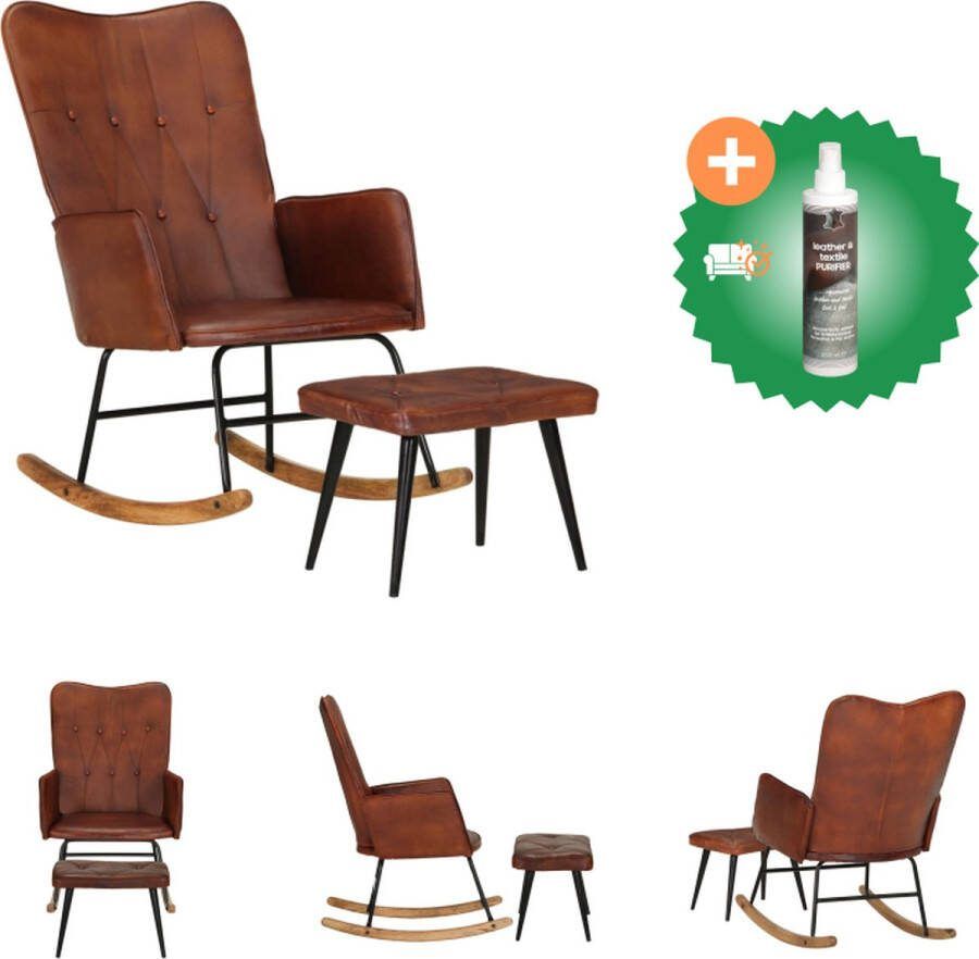 VidaXL Schommelstoel Gestoffeerd Bruin 56 x 74 x 93 cm Echt leer Schommelstoel Inclusief Reiniger