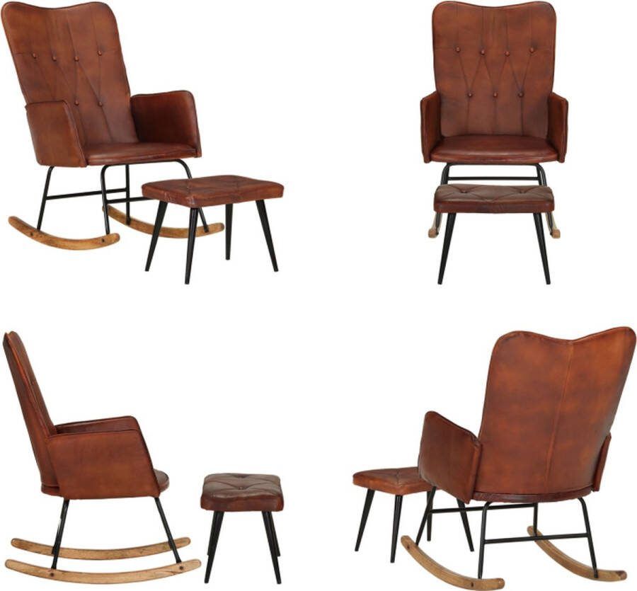 VidaXL Schommelstoel met voetenbank echt leer bruin Schommelstoel Schommelstoelen Schommelende Stoel