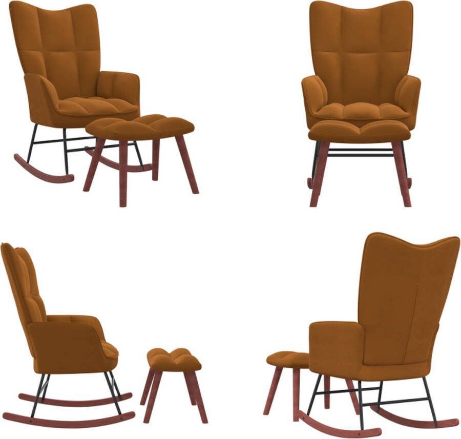 VidaXL Schommelstoel met voetenbank fluweel bruin Schommelstoel Met Voetenbank Schommelstoelen Met Voetenbanken Wiegstoel Loungestoel