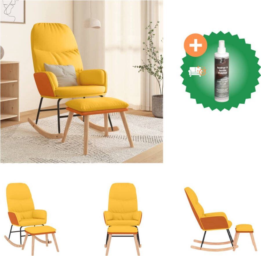 VidaXL Schommelstoel Mosterdgeel Stof Kunstleer Hoogwaardig Materiaal Comfortabel 70x79x105 cm Schommelstoel Inclusief Reiniger